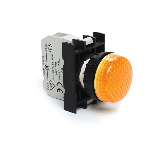 B Series Plastic with LED 12-30V AC/DC Yellow 22 mm Pilot